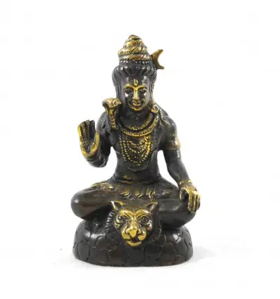 Statuette Shiva assis sur la peau de tigre 13cm en laiton