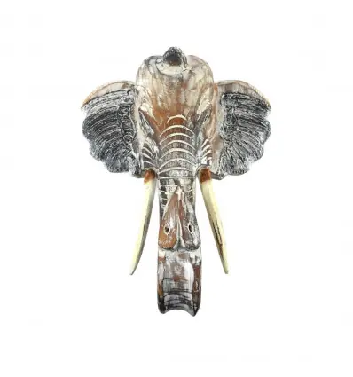 Tête d'éléphant murale en bois 40cm | Style trophée de chasse
