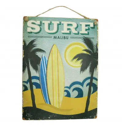 Plaque murale en bois "Surf Malibu" 40x30cm