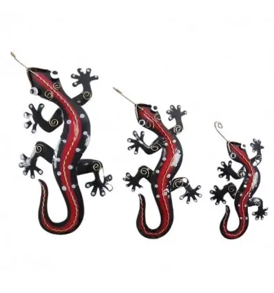 Lot de 3 Salamandres Rouges / Geckos muraux en fer forgé artisanal
