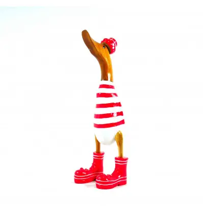 Canard décoratif en bois 35cm - Marinière rouge et blanche