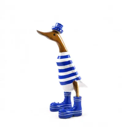 Canard décoratif en bois 35cm - Marinière bleue et blanche