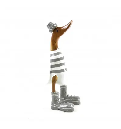Grand canard décoratif en bois 35cm - Marinière grise