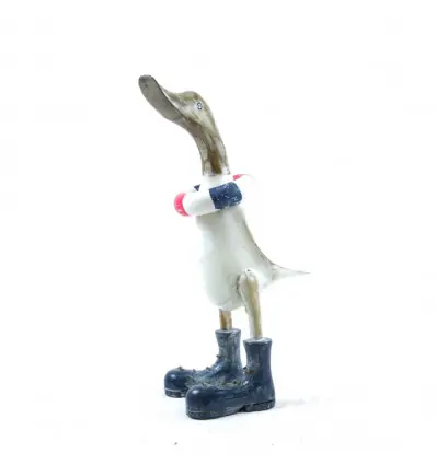 Canard décoratif et sa bouée tricolore en bois 35cm