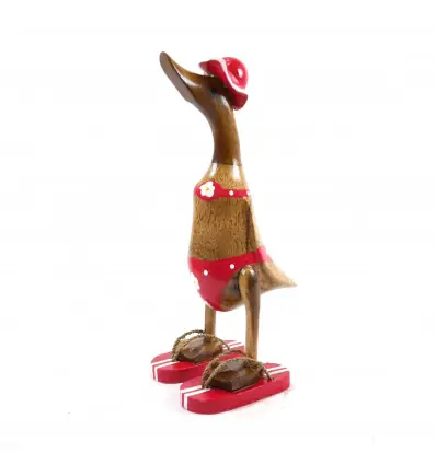 Canard décoratif en bois 35cm - Bikini rouge