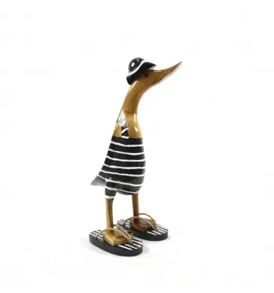 Canard décoratif en bois 35cm - Maillot de bain rayé noir & blanc