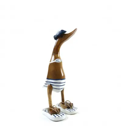 Canard décoratif en bois 35cm - Bikini rayé bleu & blanc