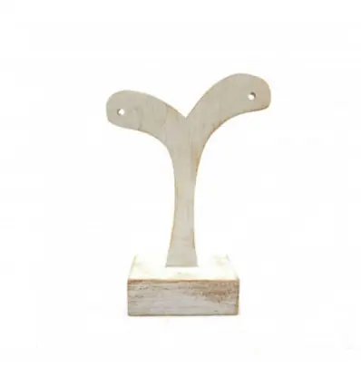 Présentoir / Support à boucles d'oreilles en bois 10cm | Finition "Blanc Cérusé"