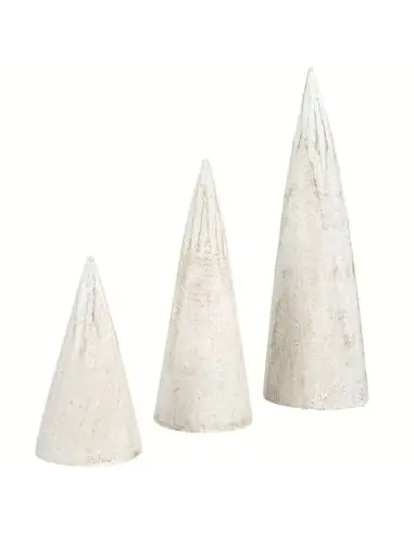 Lot de 3 cônes présentoirs à bagues en Bois - finition blanc cérusé