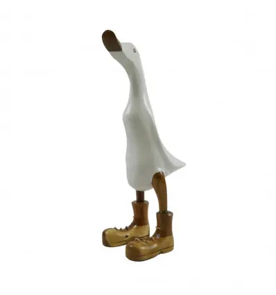 Grand canard décoratif blanc brillant en bois 35cm