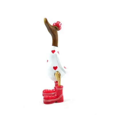 Canard décoratif en bois 35cm - Motif coeurs, bottes et chapeau