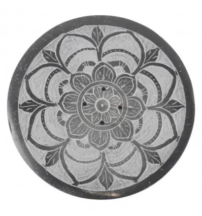 Porte-encens rond noir et blanc en Pierre à savon | Symbole mandala