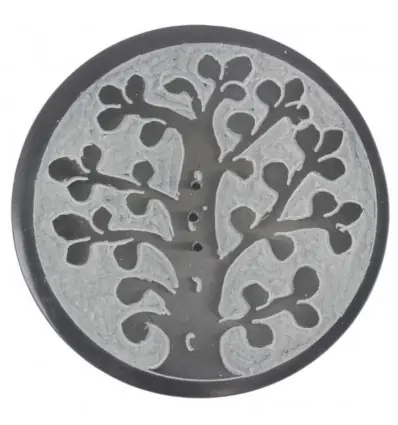 Porte-encens rond ø10cm noir et blanc en Pierre à savon | Symbole arbre de vie