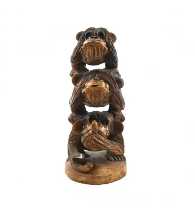 Les 3 singes de la sagesse 40cm - Statue en bois format XL
