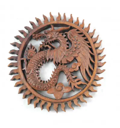 Décor mural en bois exotique ø20cm - Dragon
