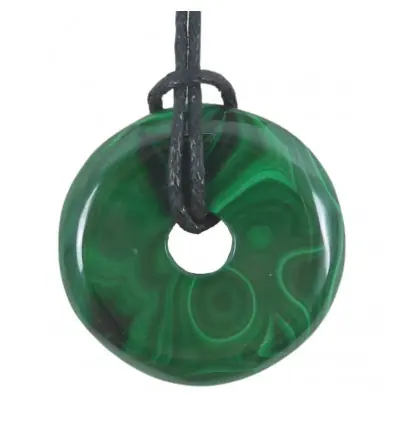 Donut ou Pi Chinois en Malachite 30mm + cordon | Pendentif ou bracelet