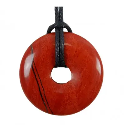Donut ou Pi Chinois en Jaspe rouge 30mm + cordon | Pendentif ou bracelet