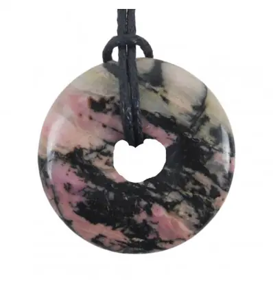 Donut ou Pi Chinois en Rhodonite 30mm + cordon | Pendentif ou bracelet