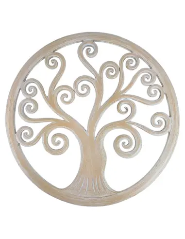Grand décor mural arbre de vie en bois finition blanchie ø60cm