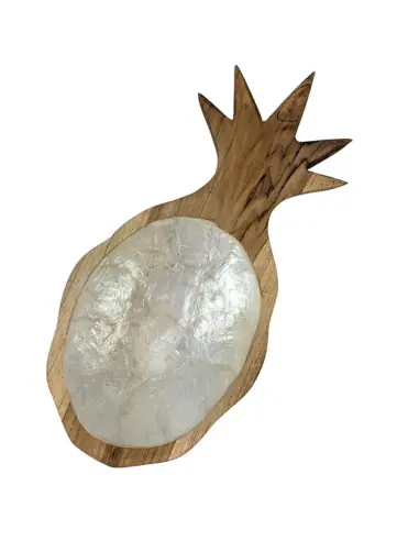 Vide-poche Bohème forme Ananas en Teck et marqueterie de Nacre