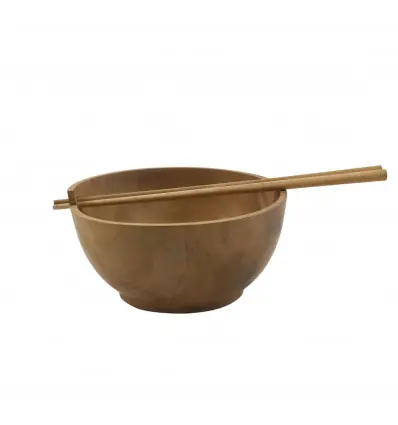 Bol Asiatique à Soupe et Nouilles & ses 2 baguettes - Teck massif Ø15cm
