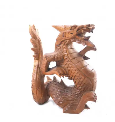 Statue Dragon 15cm en bois sculpté main - Décoration asiatique