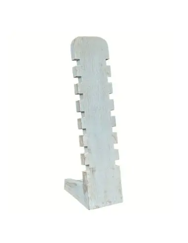 Présentoir à Bracelets cranté 30cm en bois massif | Finition Blanc Cérusé