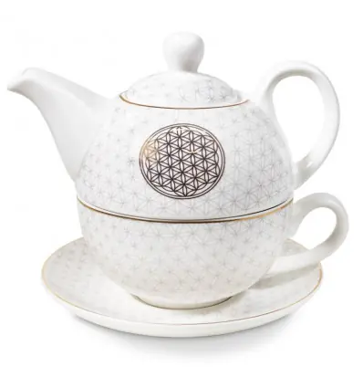Ensemble pour le thé - Théière et tasse. Motif Fleur de Vie Doré
