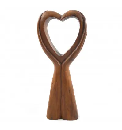 Statue "Donne moi ton coeur " en bois 30cm - Sculpture faite à la main