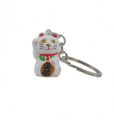 Porte-clé Maneki Neko Blanc à grelot - Chat porte-bonheur Japonais
