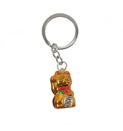 Porte-clé Maneki Neko Doré à grelot - Chat porte-bonheur Japonais