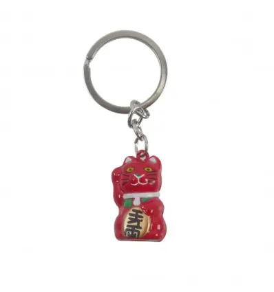 Porte-clé Maneki Neko Rouge à grelot - Chat porte-bonheur Japonais