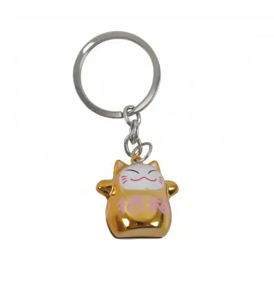 Porte-clé Maneki Neko Japonais Doré à grelot
