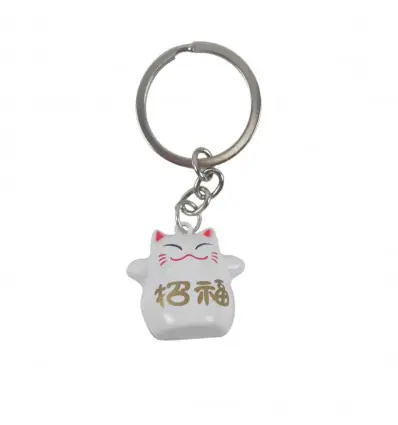 Porte-clé Maneki Neko Japonais Blanc à grelot