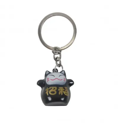 Porte-clé Maneki Neko Japonais Noir à grelot