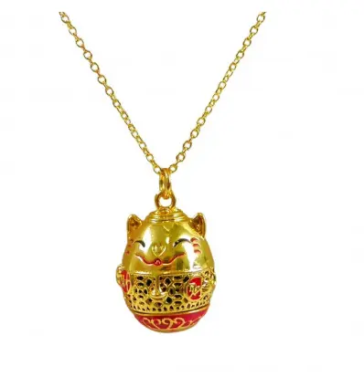 Collier Aromathérapie avec pendentif diffuseur de parfum, Maneki Neko doré