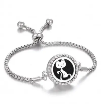 Bracelet Diffuseur de Parfum Modèle Chat argenté - L'aromathérapie par les bijoux