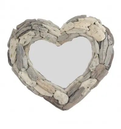 Miroir coeur en bois flotté 45x35cm. Décoration murale