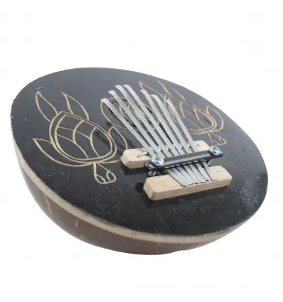 Sanza / Piano à pouce en Noix de Coco - Motif sculpté 2 Tortues