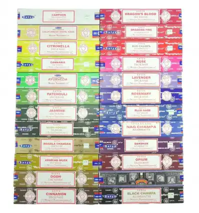 Gigapack "1 an d'Encens Qualité +++". Assortiment 24 parfums / 360 bâtons | Satya Sai Baba