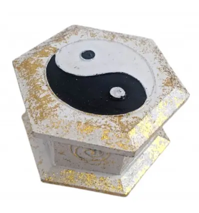 Écrin pour bijoux en bois motif Yin Yang 9cm