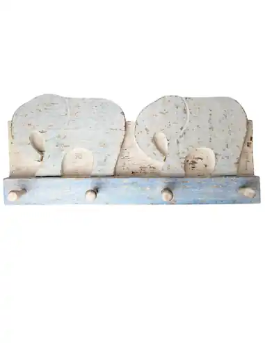 Porte-manteau mural Éléphants 4 crochets | Blanc & Bleu