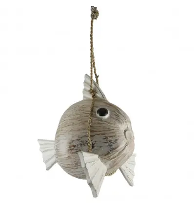 Suspension Poisson en Noix de Coco ø30cm - Coloris blanc cérusé