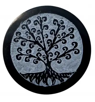 Porte-encens rond ø10cm noir et gris en Pierre à savon | Motif Arbre de vie