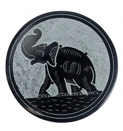 Porte-encens rond noir et gris en Pierre à savon | Décor éléphant