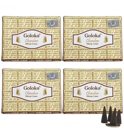 Encens Indien Bois de Santal - 4 boîtes de 10 cônes | Goloka
