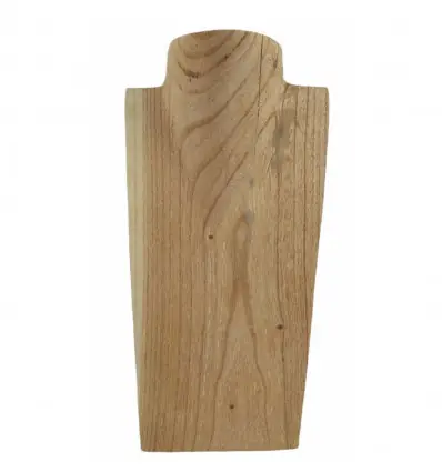 Déclassé - Buste Présentoir à colliers en bois massif brut 25cm