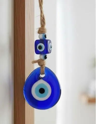 Œil turc sur corde / Amulette Œil bleu à suspendre 3cm