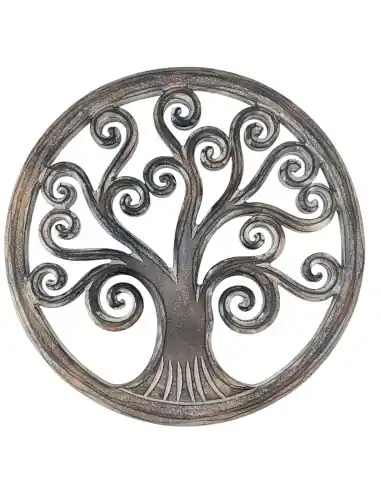 Décor mural ø40cm Arbre de vie - Bois sculpté marron cérusé