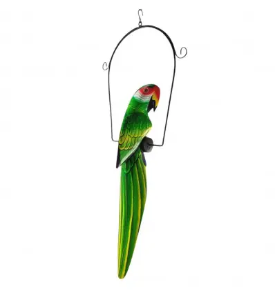 Perroquet en Bois sur Perchoir à Suspendre - Coloris Vert et Jaune